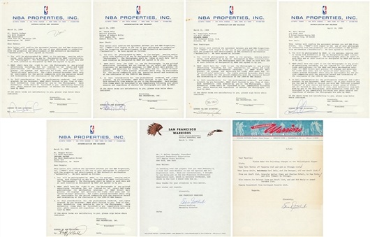 Lot of (7) NBA Endorsement Contracts & Letters Signed By Miller, Malone, Wilkins, Rodman, Daly & Gottlieb (PSA/DNA)